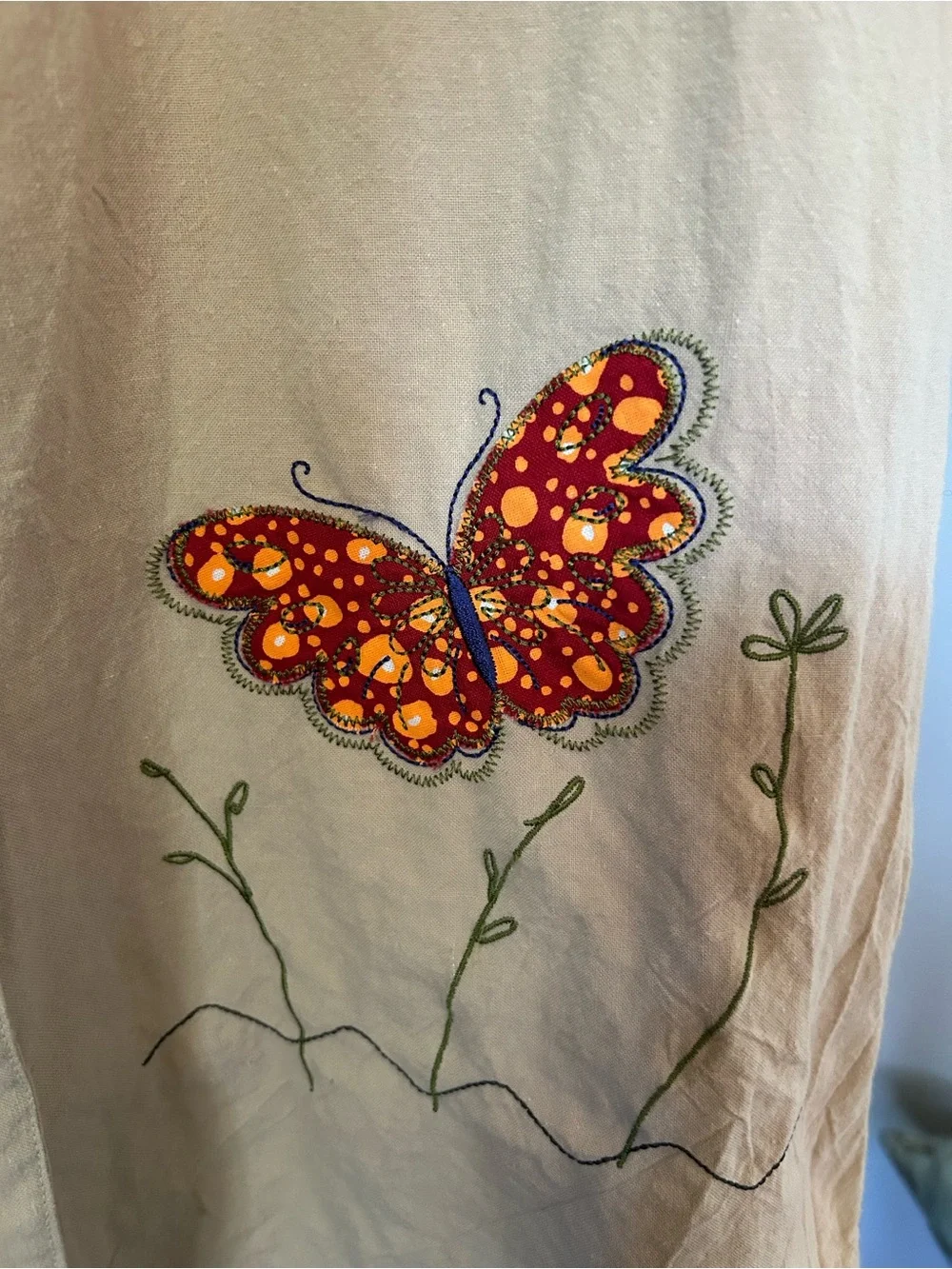 Vintage Women's Butterfly Embroidered Button-Up Top